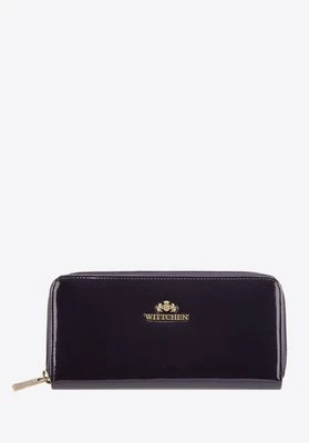 Damski portfel ze skóry lakierowany na suwak granatowy Wittchen