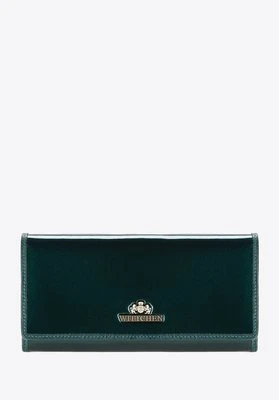 Damski portfel ze skóry lakierowany poziomy ciemny zielony Wittchen