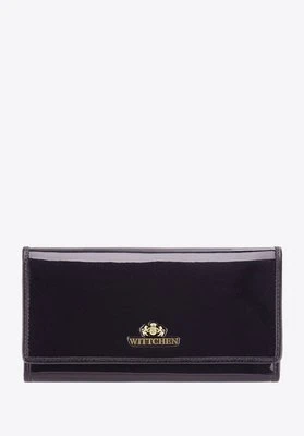 Damski portfel ze skóry lakierowany poziomy granatowy Wittchen
