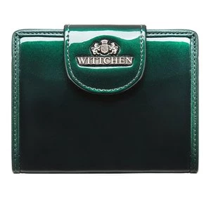 Damski portfel ze skóry lakierowany z ozdobną napą ciemny zielony Wittchen