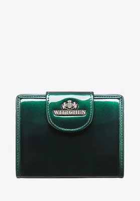 Damski portfel ze skóry lakierowany z ozdobną napą ciemny zielony Wittchen