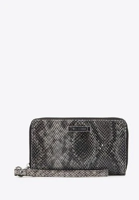 Damski portfel ze skóry lizard duży czarno-szary Wittchen