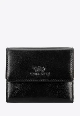 Damski portfel ze skóry naturalnej zapinany na zatrzask czarny Wittchen