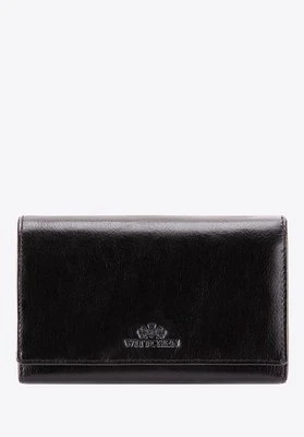 Damski portfel ze skóry z kieszenią na bigiel czarny Wittchen