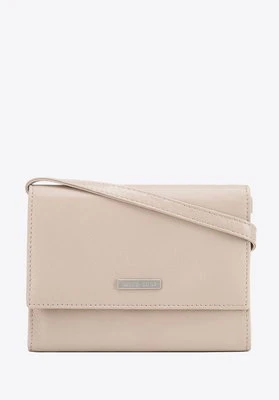 Damski portfelik crossbody ze skóry beżowy Wittchen