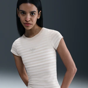 Damski przylegający T-shirt w paski Nike - Brązowy