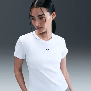 Damski przylegający T-shirt z prążkowanego materiału z krótkim rękawem Nike Sportswear - Biel