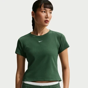 Damski przylegający T-shirt z prążkowanego materiału z krótkim rękawem Nike - Zieleń