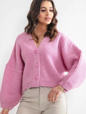 Damski rozpinany sweter oversize Fobya różowy