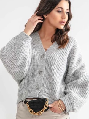 Damski rozpinany sweter oversize Fobya szary