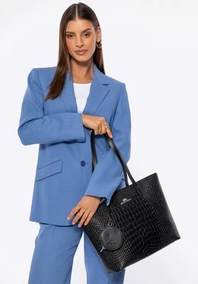 Damski shopper ze skóry we wzór croco czarno - srebrny Wittchen