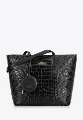 Damski shopper ze skóry we wzór croco czarno - złoty Wittchen