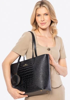 Damski shopper ze skóry we wzór croco czarno - złoty Wittchen