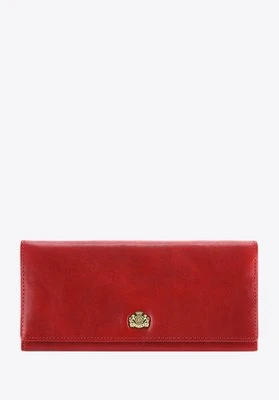 Damski skórzany portfel z herbem poziomy czerwony Wittchen