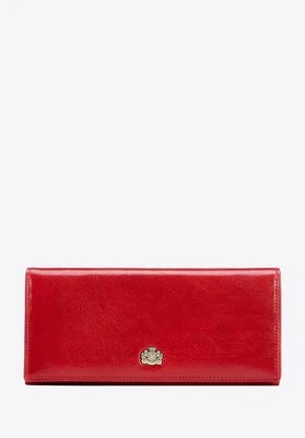 Damski skórzany portfel z herbem poziomy czerwony Wittchen