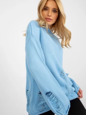 Damski sweter oversize z dziurami - niebieski