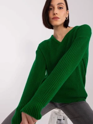 Damski sweter oversize z wełną ciemny zielony BADU