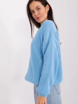 Damski sweter oversize z wełną jasny niebieski BADU