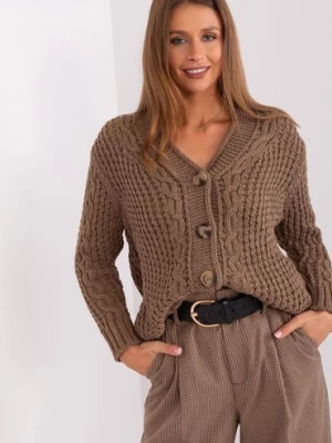 Damski sweter rozpinany z warkoczami brązowy