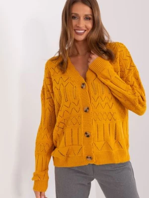 Damski sweter rozpinany z wełną ciemny żółty