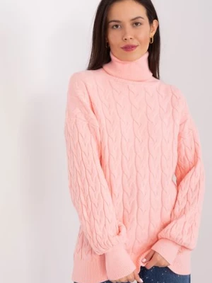 Damski sweter z golfem i ściągaczami brzoskwiniowy Wool Fashion Italia