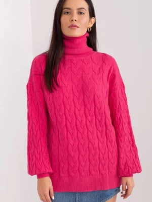 Damski sweter z golfem i ściągaczami fuksjowy Wool Fashion Italia