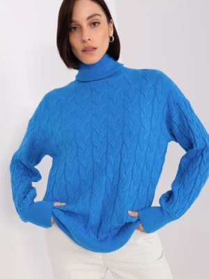 Damski sweter z golfem i ściągaczami niebieski Wool Fashion Italia