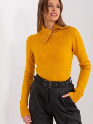 Damski sweter z rozpinanym golfem ciemny żółty