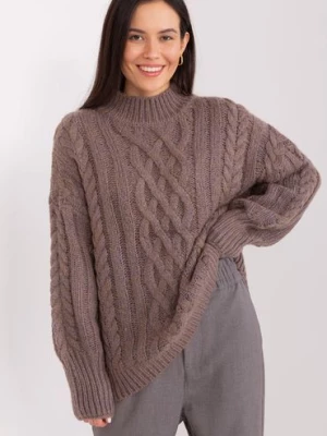 Damski sweter z warkoczami brązowy Wool Fashion Italia