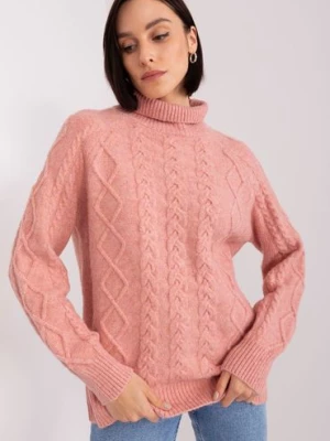 Damski sweter z warkoczami ciemny różowy Wool Fashion Italia