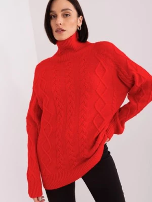 Damski sweter z warkoczami czerwony Wool Fashion Italia