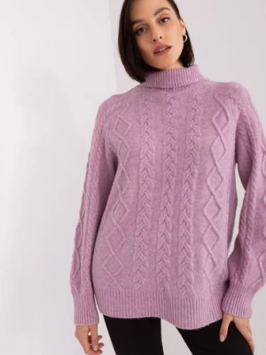 Damski sweter z warkoczami fioletowy Wool Fashion Italia