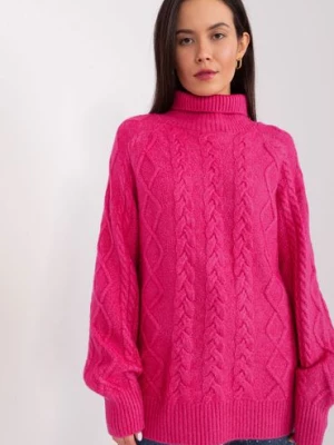 Damski sweter z warkoczami fuksjowy Wool Fashion Italia