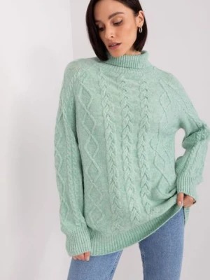 Damski sweter z warkoczami mietowy Wool Fashion Italia