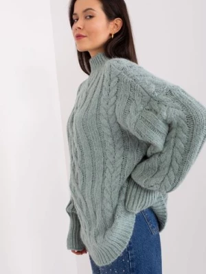 Damski sweter z warkoczami mietowy Wool Fashion Italia