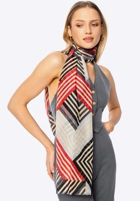 Damski szal w geometryczny motyw czarno - czerwony Wittchen