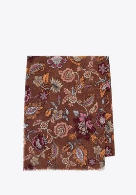 Damski szal w kwiatowy wzór brązowo - pomarańczowy Wittchen