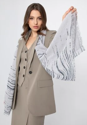 Damski szal z bawełną w nieregularne paski beżowo-czarny Wittchen