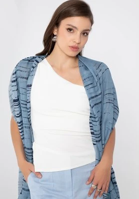 Damski szal z bawełną w nieregularne paski granatowo-niebieski Wittchen