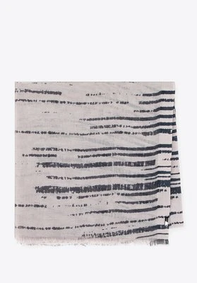 Damski szal z bawełny w nieregularne paski beżowo-czarny Wittchen