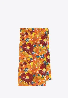 Damski szal z kwiatowym motywem brązowo - pomarańczowy Wittchen