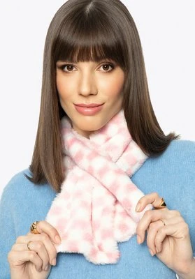 Damski szal ze sztucznego futerka w kratkę różowo-biały Wittchen