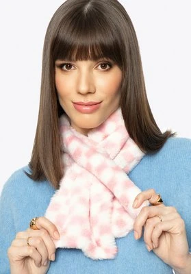 Damski szal ze sztucznego futerka w kratkę różowo-biały Wittchen