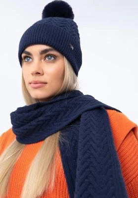 Damski szalik o splocie w jodełkę granatowy Wittchen