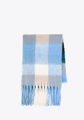Damski szalik w wielokolorową kratkę niebiesko - biały Wittchen