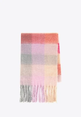 Damski szalik w wielokolorową kratkę różowo - beżowy Wittchen