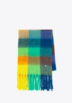 Damski szalik w wielokolorową kratkę żółto - niebieski Wittchen