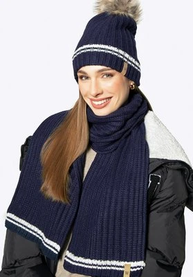 Damski szalik z grubym splotem granatowo-biały Wittchen