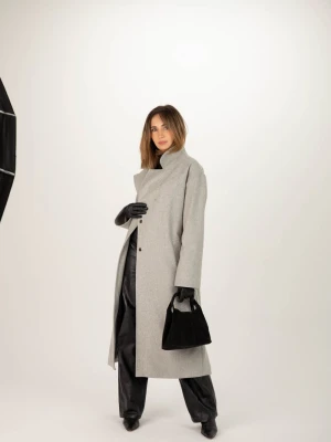 Damski szary wełniany płaszcz damski z paskiem - szary BASE LAÏF
