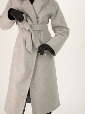 Damski szary wełniany płaszcz damski z paskiem - szary BASE LAÏF